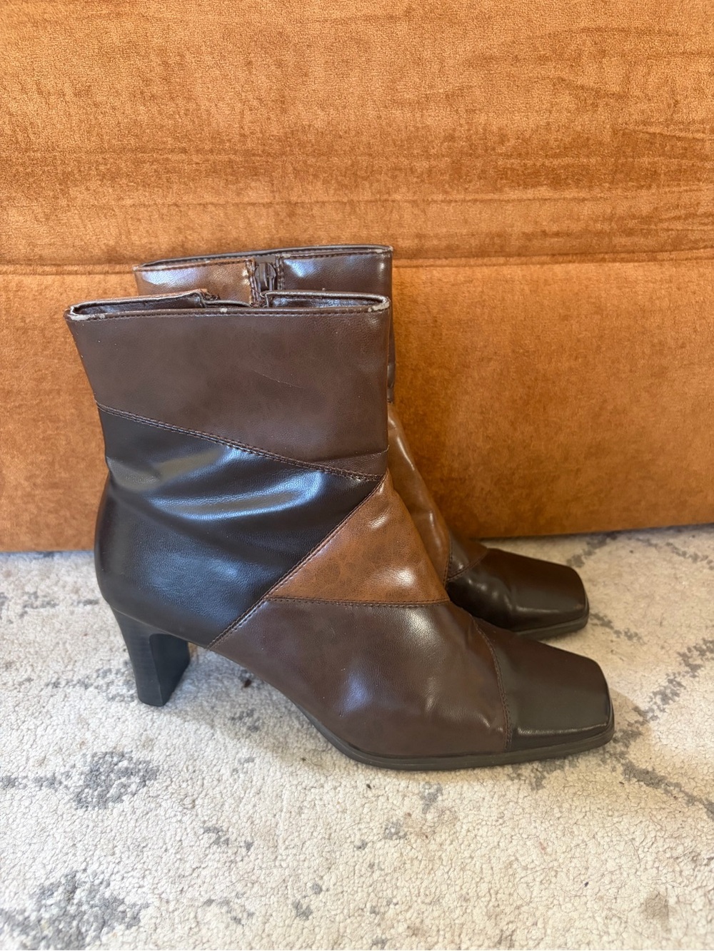 Vintage Women’s Brown Patchwork Leather Ankle Boots Size 7